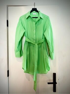 Velvet by Graham & Spencer Light Green Long-Sleeve Shirt Dress with Tie Belt